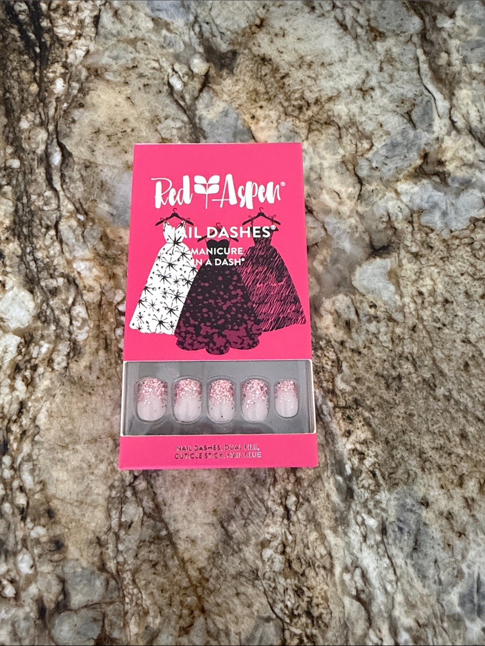Red Aspen Pink Glitter Press-On Nail Dashes